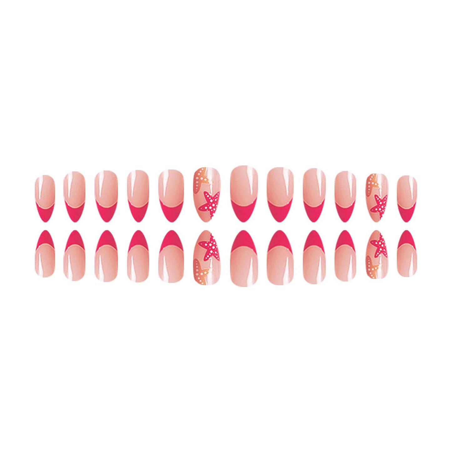 SWEKKE Press On Nails French Tip Fake Nails Starfish False Nails with Designs Pink Full Cover Cute Acrylic Glossy Glue on Summer Handmade Artificial Nails for Women Girls 24Pcs
