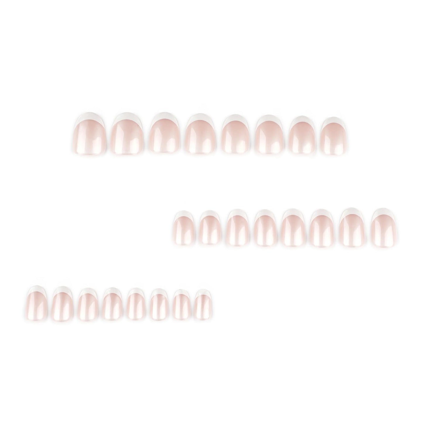 Mivota Oval French Press On Nails Short, White Tip Fake Nails with Sheer Pearl Base, Glossy Reusable Glue On Nails, Elegant French Manicure Stick On Nails for Women, 24 Pcs