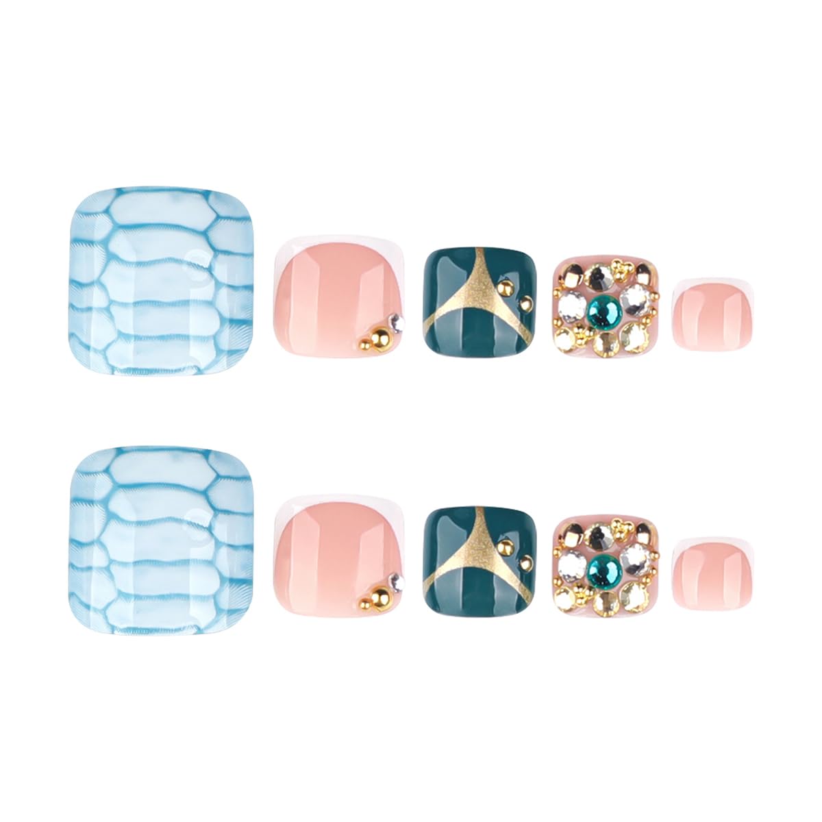 yefiuo Handmade Press on Toenails White French Toe Press on Nails Tips Fake Toe Nails Press ons False Toenails Crocodile Rhinestones Acrylic Glue on Nails Stick on Nails for Women Nail Supplies 24Pcs