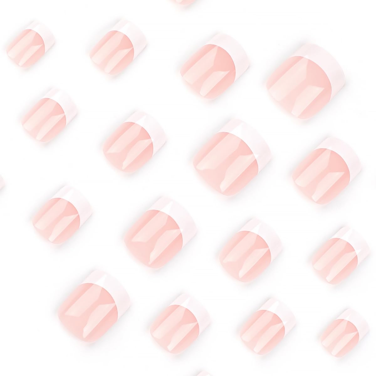 White French Tip Press on Nails Short Square Fake Nails Nude Pink Glossy Design Cute False Nails Stick on Nails Full Cover Acrylic False Nails for Women Girls DIY Manicure Decoration 24pcs