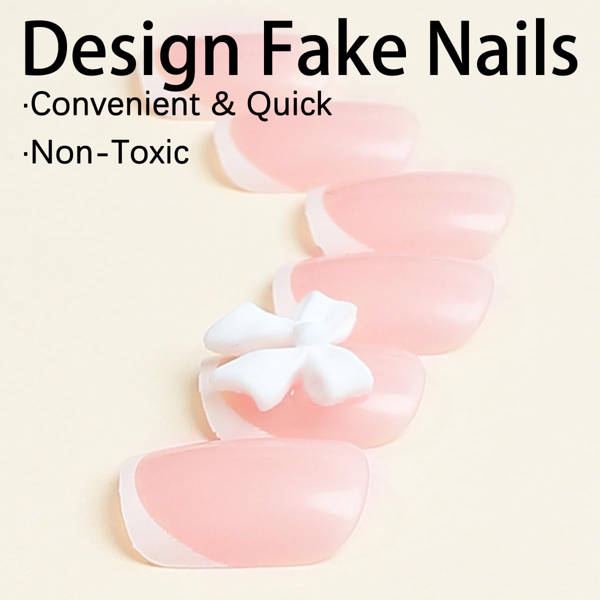24 Pcs French Tip Press on Nails Short Square Bow Fake Nails with Design White French False Nail Tips Stick on Nails Glossy Full Cover Glue on Nails for Women And Girl