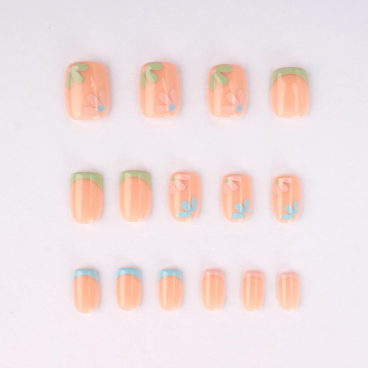 Stbisen French Pink Press on Nails Short Square, Summer Fake Nails with Cute Blossom Pink Designs, Glossy Gel Finish FalseNails, Thick Natural Reusable Glue on Nails for Women, 30Pcs, Floral Blush