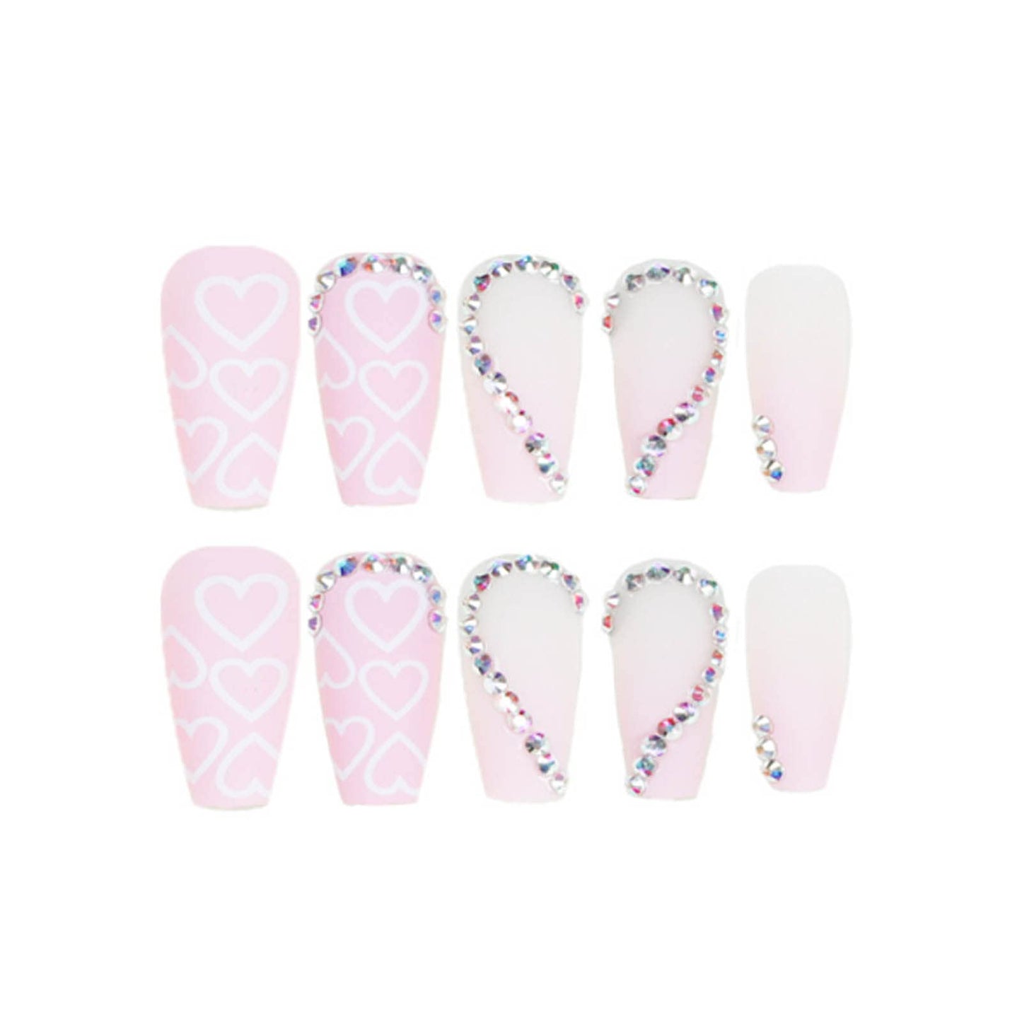 DANMANR Long Press on Nails Square French Fake Nails Full Cover Nude Acrylic False Nails for Women and Girls 24PCS (Pink Heart)
