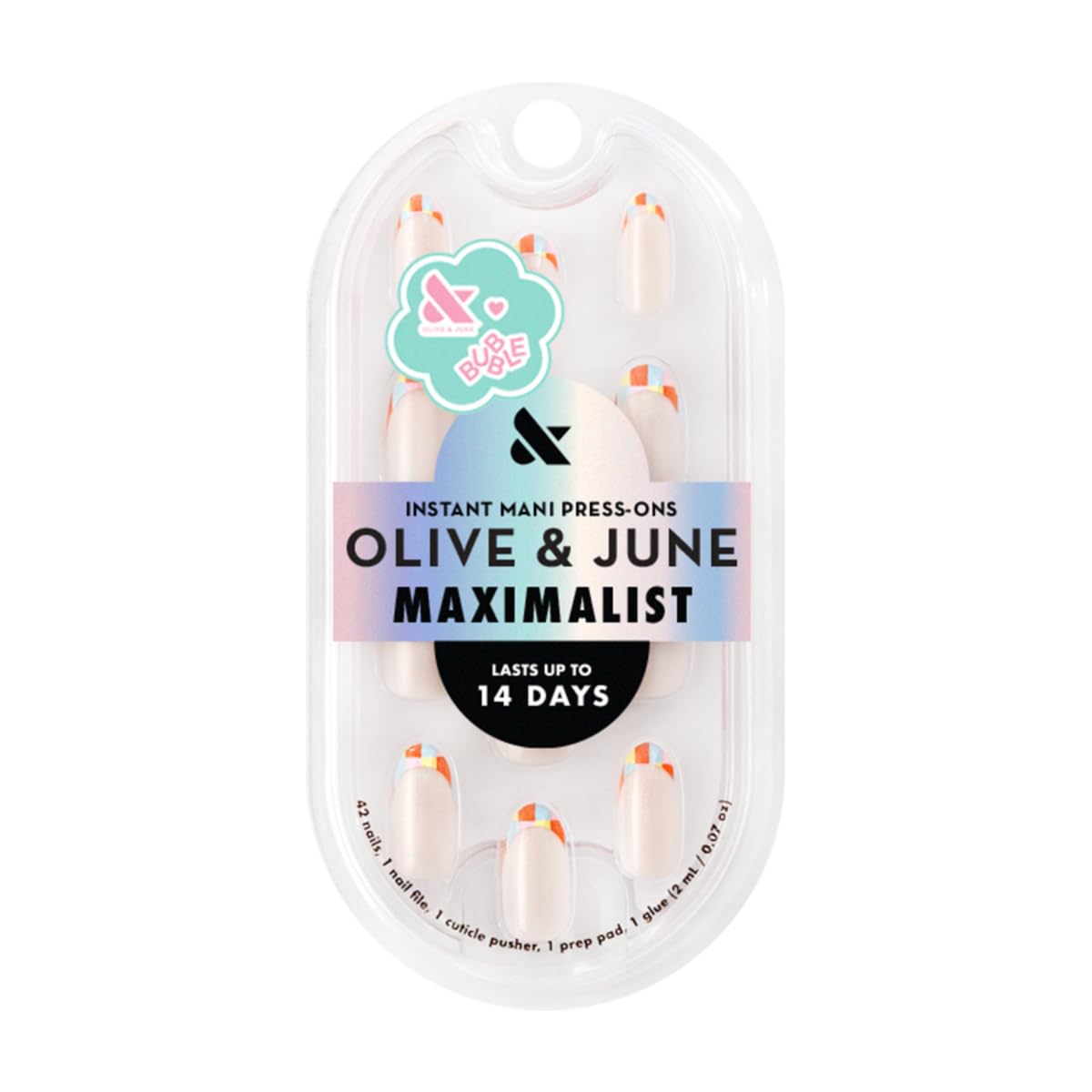 Olive & June Maximalist Instant Mani Press-On Nails (Glue) | 42 Fake Nails, 21 Sizes | Non-Toxic, Long-Lasting Big, Bold Gorgeous Realistic Look | Salon-Quality at Home | Medium, Oval | Parade French
