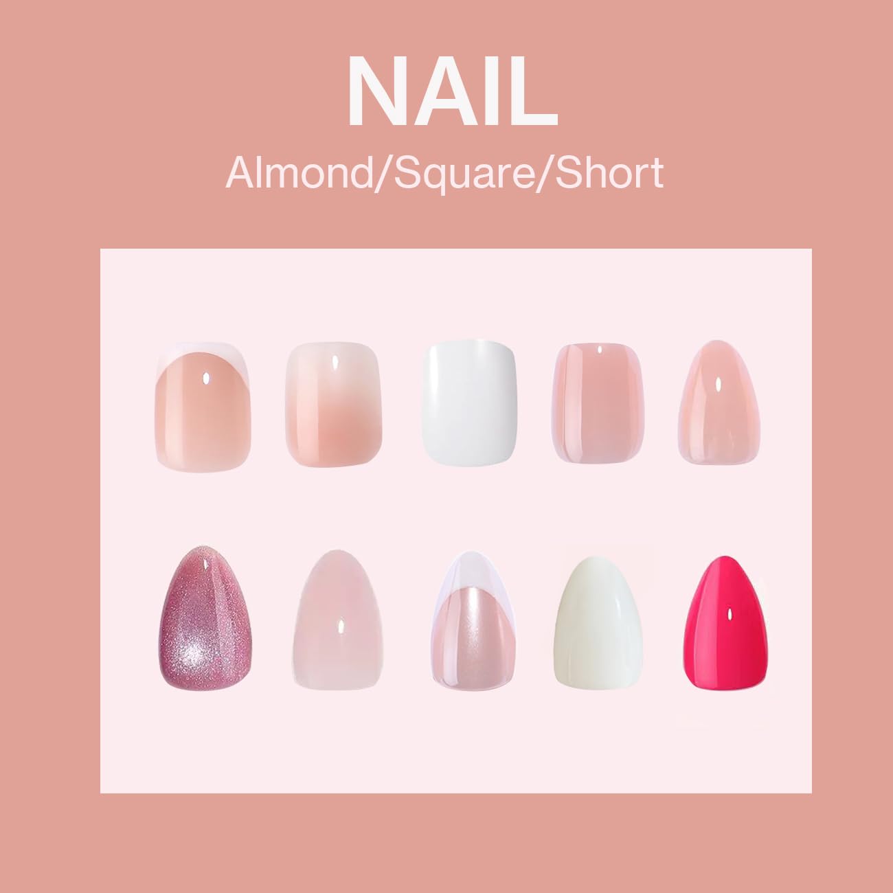ESLALA Press On Nails Short Almond,Nude Pinkish Opaque Fake Nails Glossy Full Cover False Nails Reusable Stick On Fake Nails with Glue | 16 Sizes - 32 Nail Kit(06-Almond Nude)