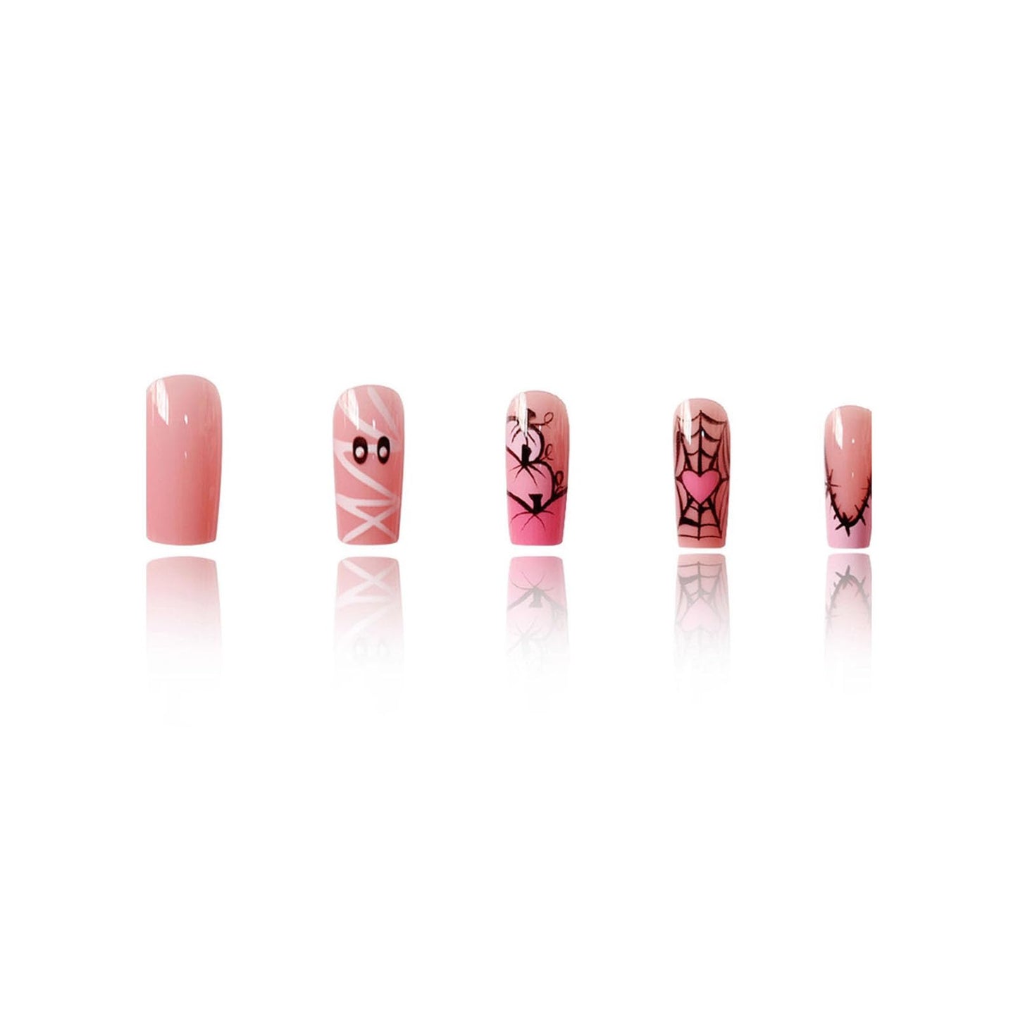 IMRAIN Halloween Press on Nails Long Square Fake Nail Pink French Tips False Nails Full Cover Glossy Glue on Nails for Women Manicure Decor