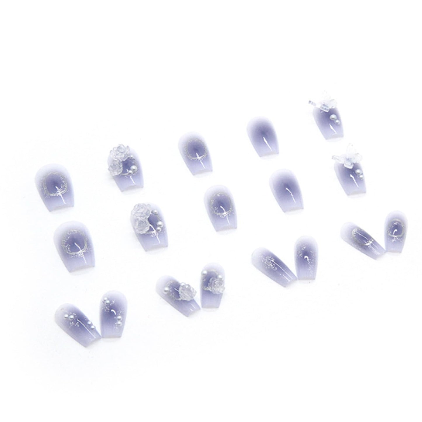 Hkanlre Press on Nails Purple Medium Fake Nails Tips Full Cover Gradient False Coffin Butterfly Nails for Women and Girls 24PCS