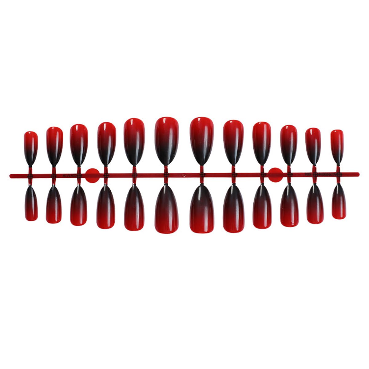 Ombre Press on Nails Medium Almond Fake Nails, Black Red Gradient Glossy False Nails, Reusable Stick on Nails for Women Manicure 12 Sizes - 24 Pcs
