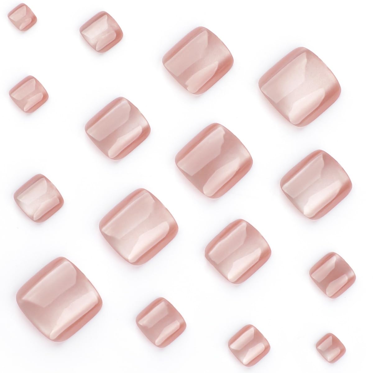 Pink Cat Eye Press on Toenails Glossy Glitter Fake Toe Nails Soft Press Glue On Toenail Full Cover Reusable Shiny Acrylic Toe Nails Cateye Fake Toenails for Women Manicure 24 Pcs