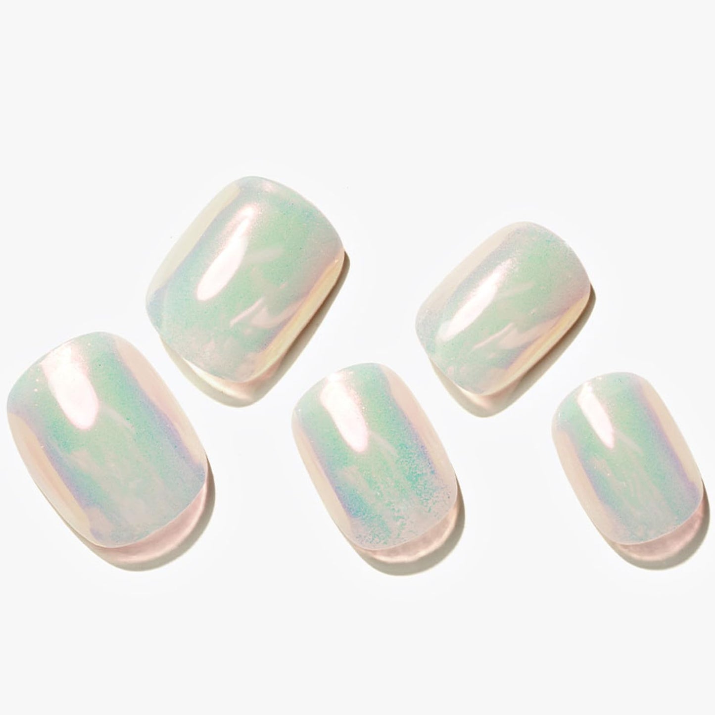 GLAMERMAID Pure White Pearl Chrome Extra Short Press on Nails, Glazed Handmade Gel Fake Nails Short Squoval, Mirror Powder Square Glue on Nails, Acrylic False Nails, Glossy Round Fake Nails for Women