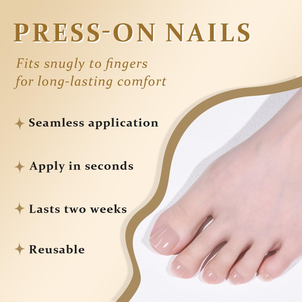 evpct Nude Press on Toenails Short Square No Glue, Spring Summer Nude Fake Stick Press on Toe Nails for Women, Soft Stick on Toenail Set with Kit, Perfectly Fit Full Cover Reusable Fake Toenails 32Pcs