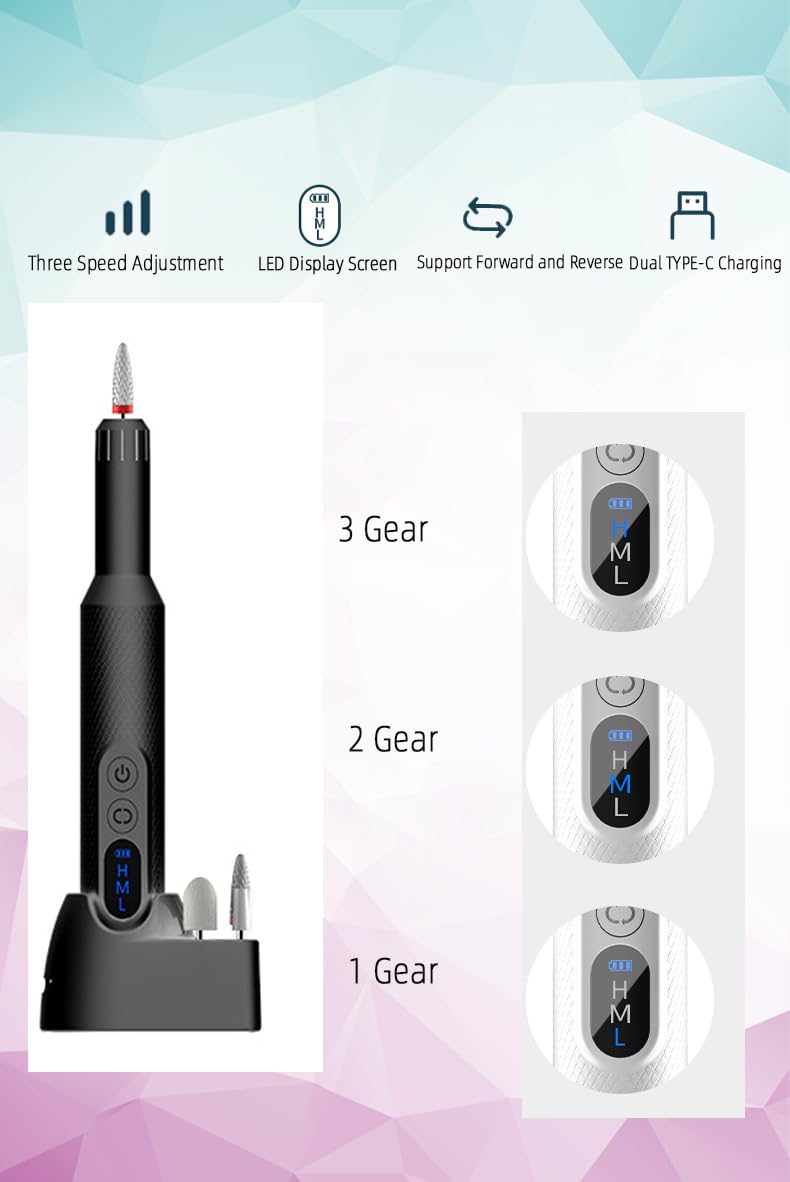 Pinkiou Cordless Electric Nail Drill - 20000RPM Professional Efile Nail Machine with Wireless Charging Base, Portable Rechargeable Nail File Kit for Acrylic, Gel Nails, Manicure & Pedicure at Home