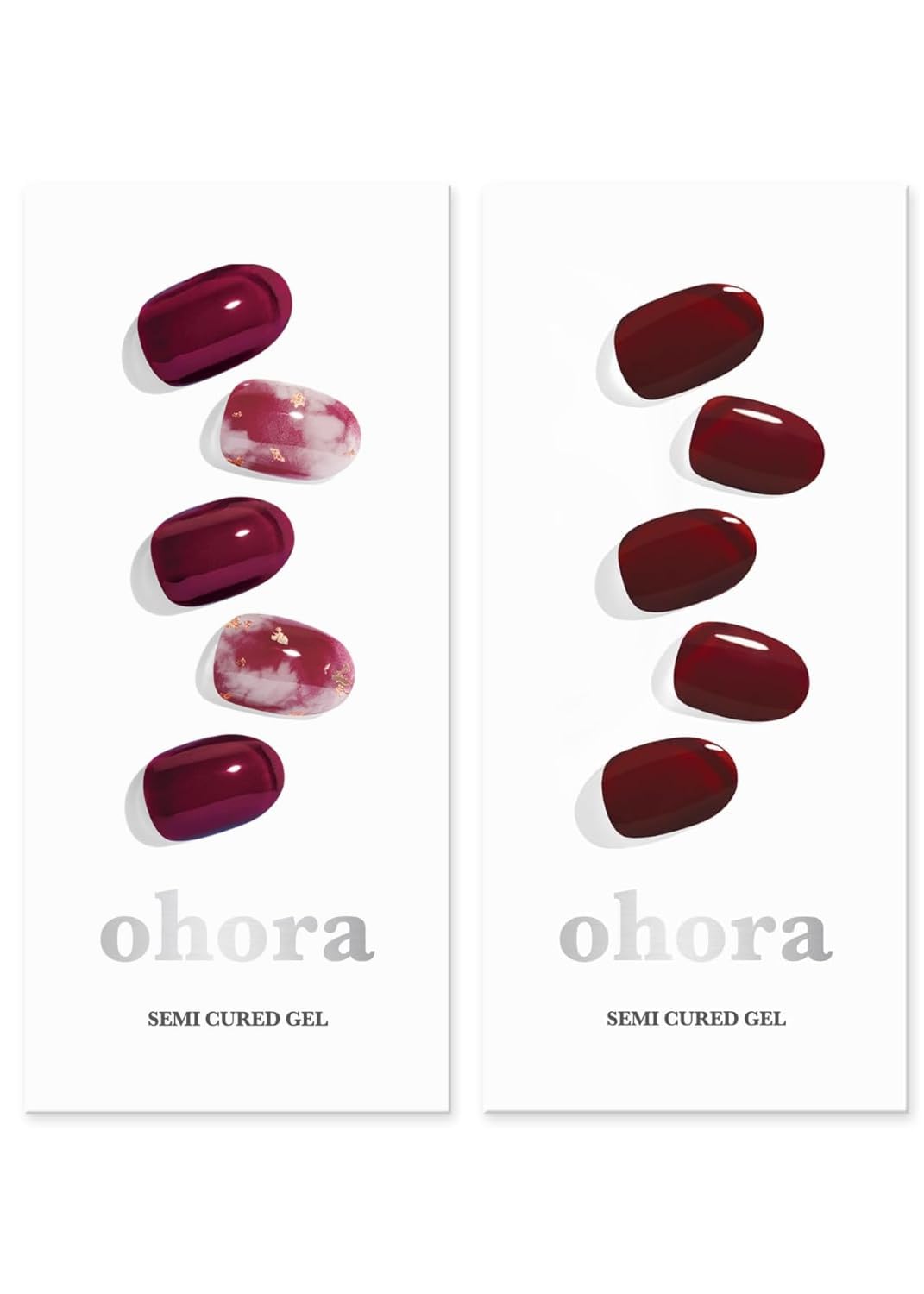 ohora Semi Cured Gel Nail Set of 2 (N Mulberry & N Classic Burgundy) - Professional Salon-Quality Nail Care - Easy to Use, Comfortable Curing, and Easy to Remove