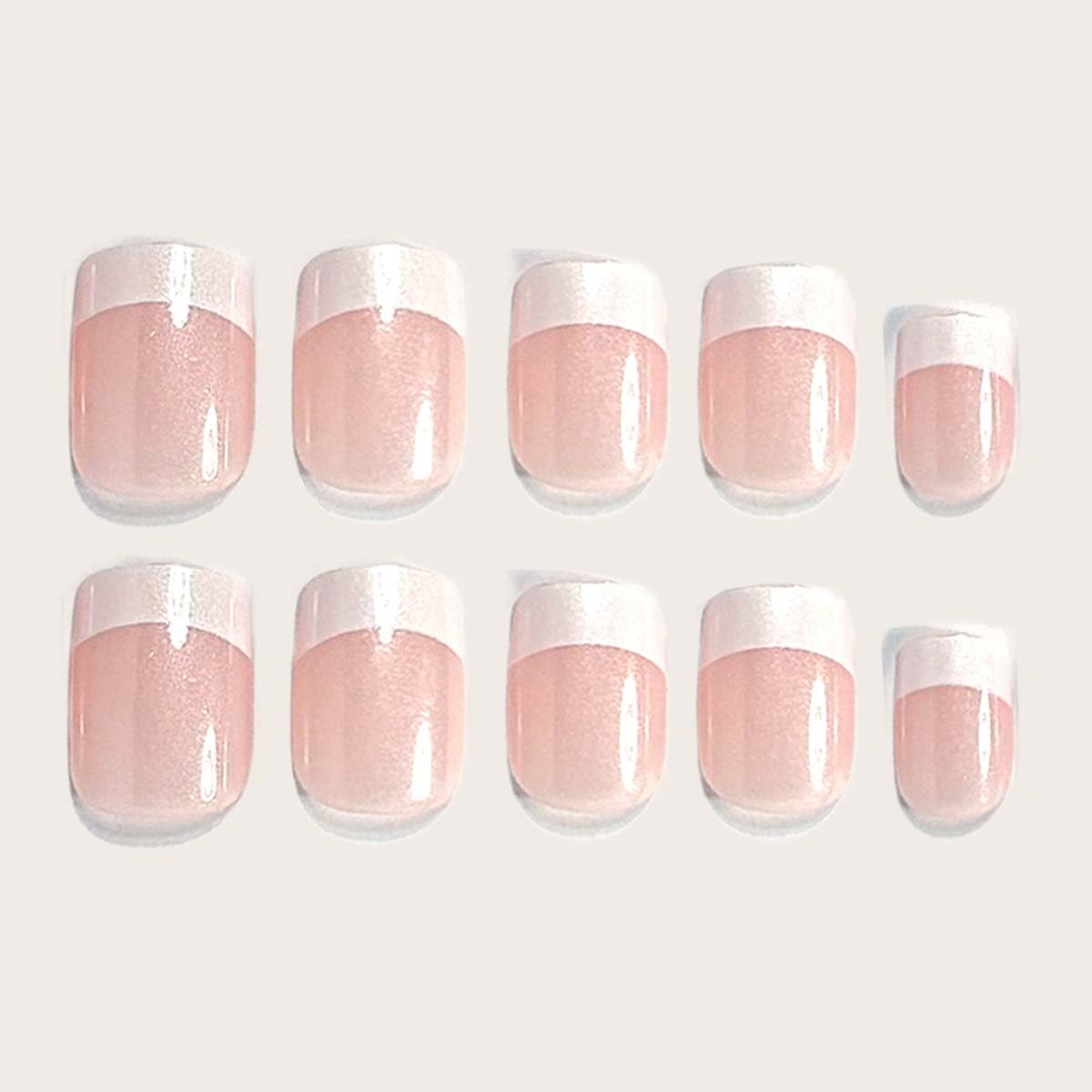 LINMEIZAI Press on Nails Short Square, French Tip Fake Nails Glue on Nails Fake Nails Press ons with White Deep Tip Designs, Cute Glossy Acrylic Nail Kit for Women Girls, False Nails, 24 Pcs