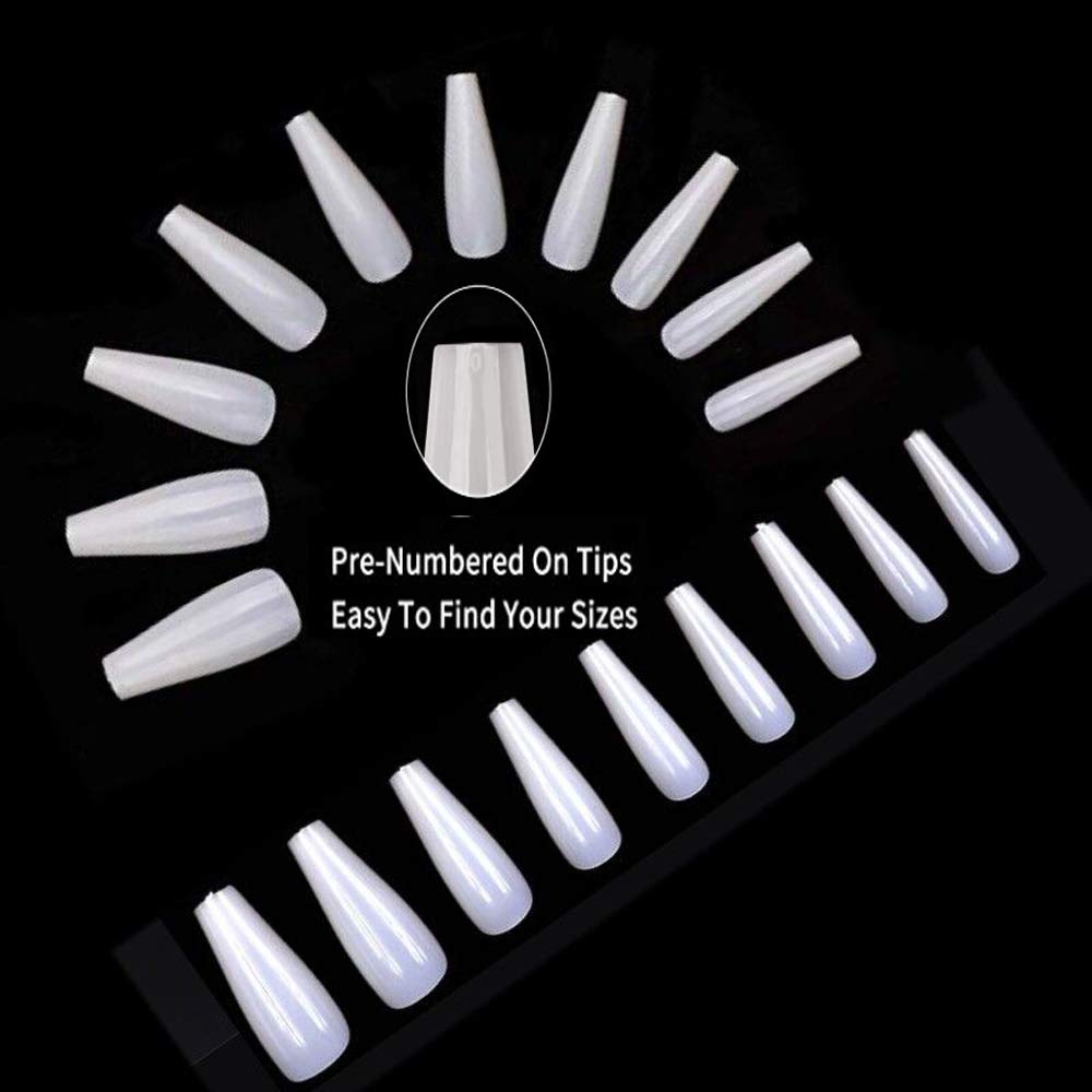 600pcs Long Coffin Fake Nails - Full Cover Natural Ballerina False Nail Acrylic Nail Tips with Case, Artificial Nails10 Sizes for Nail Salons and DIY Manicure