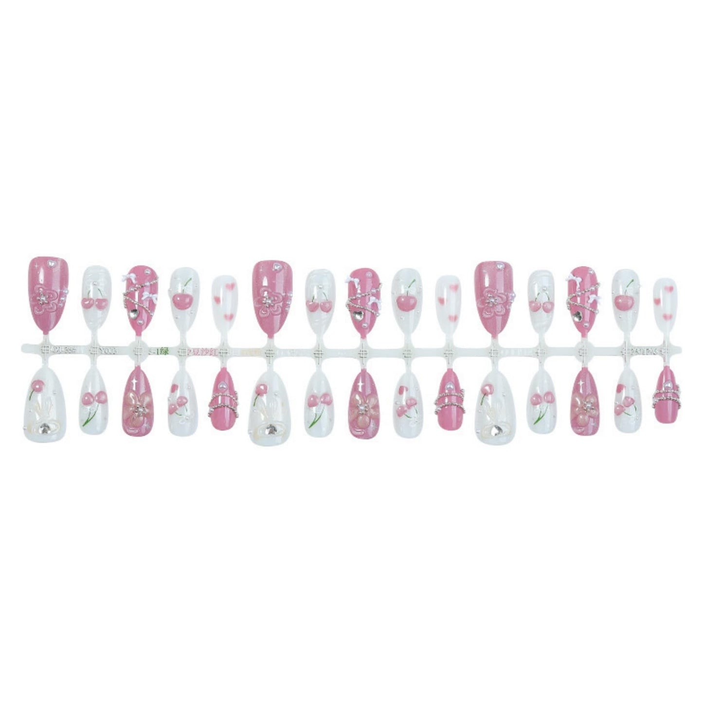 Medium Almond Press on Nails for Women,Cute Cherry & Bow,Fake Nails Artificial Stick on Nails