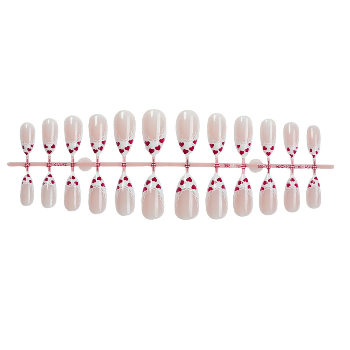 Valentines Press On Nails Short Almond Fake Nails White Lace French Tip False Nails Press ons with Heart Design Glossy Acrylic Full Cover Stick on Nails for Women Girls Date Manicure 24Pcs