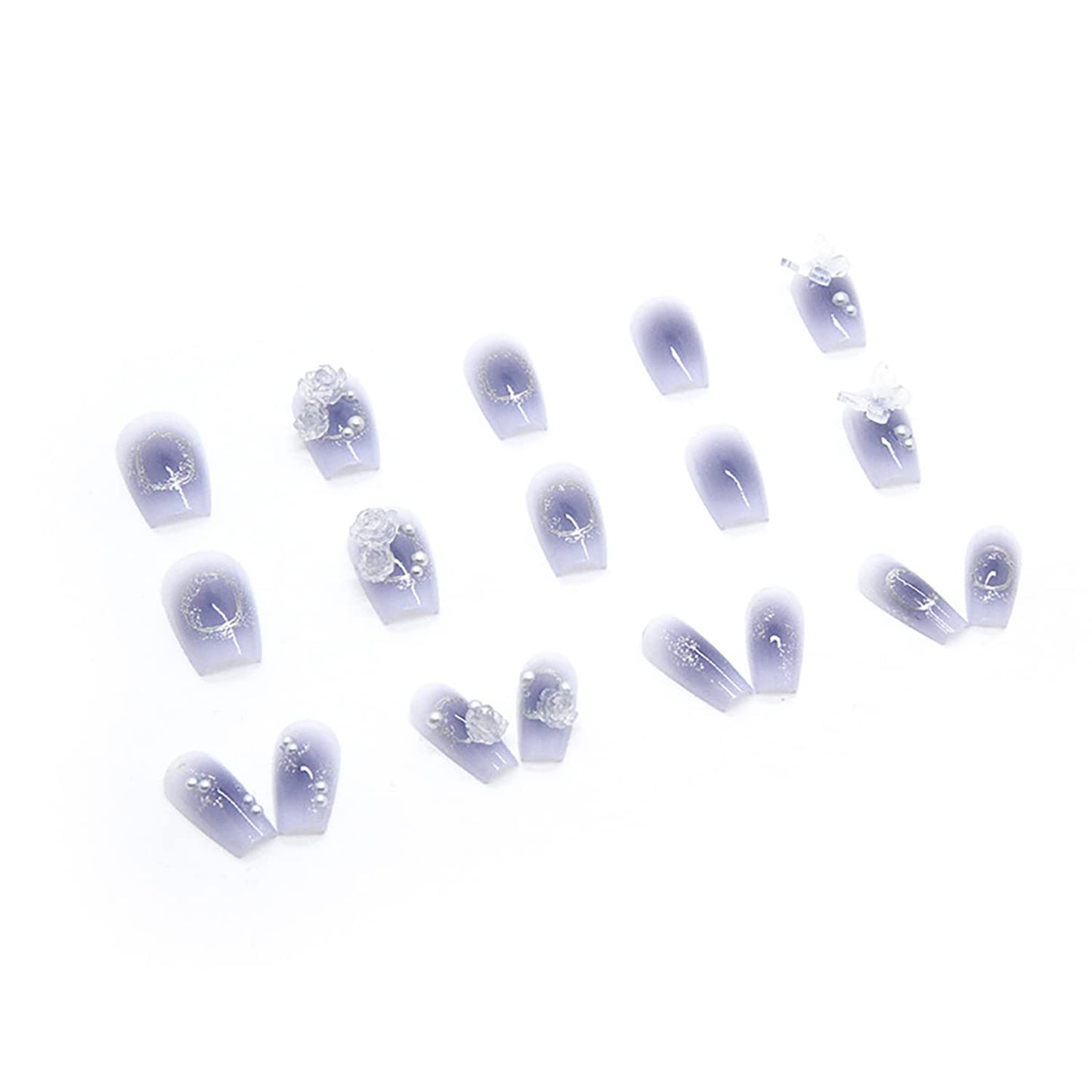 Press on Nails Square Medium Length, Artificial Acrylic Fake Nails with Butterfly Flowers Designs, 24Pcs Full Cover Reusable Coffin False Nails Set, Women Glue on Nails, Stick on Nails for Nail Art