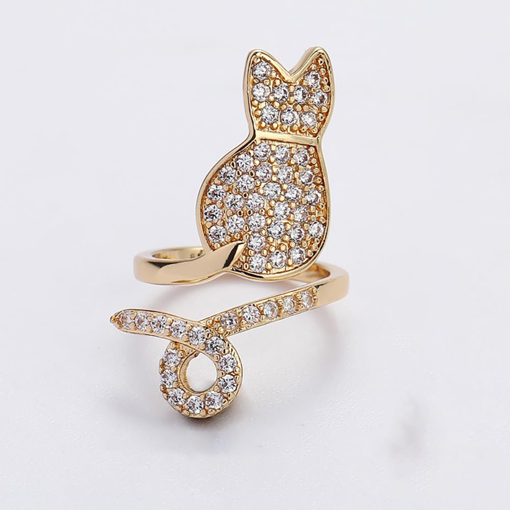 Izpack Rhinestone Cat Finger Nail Ring for Women - Adjustable Cubic Zirconia Kitten Animal Pet Open Fingernail Rings Cute Jewelry Accessories for Party Christmas Birthday Wedding Daily Use