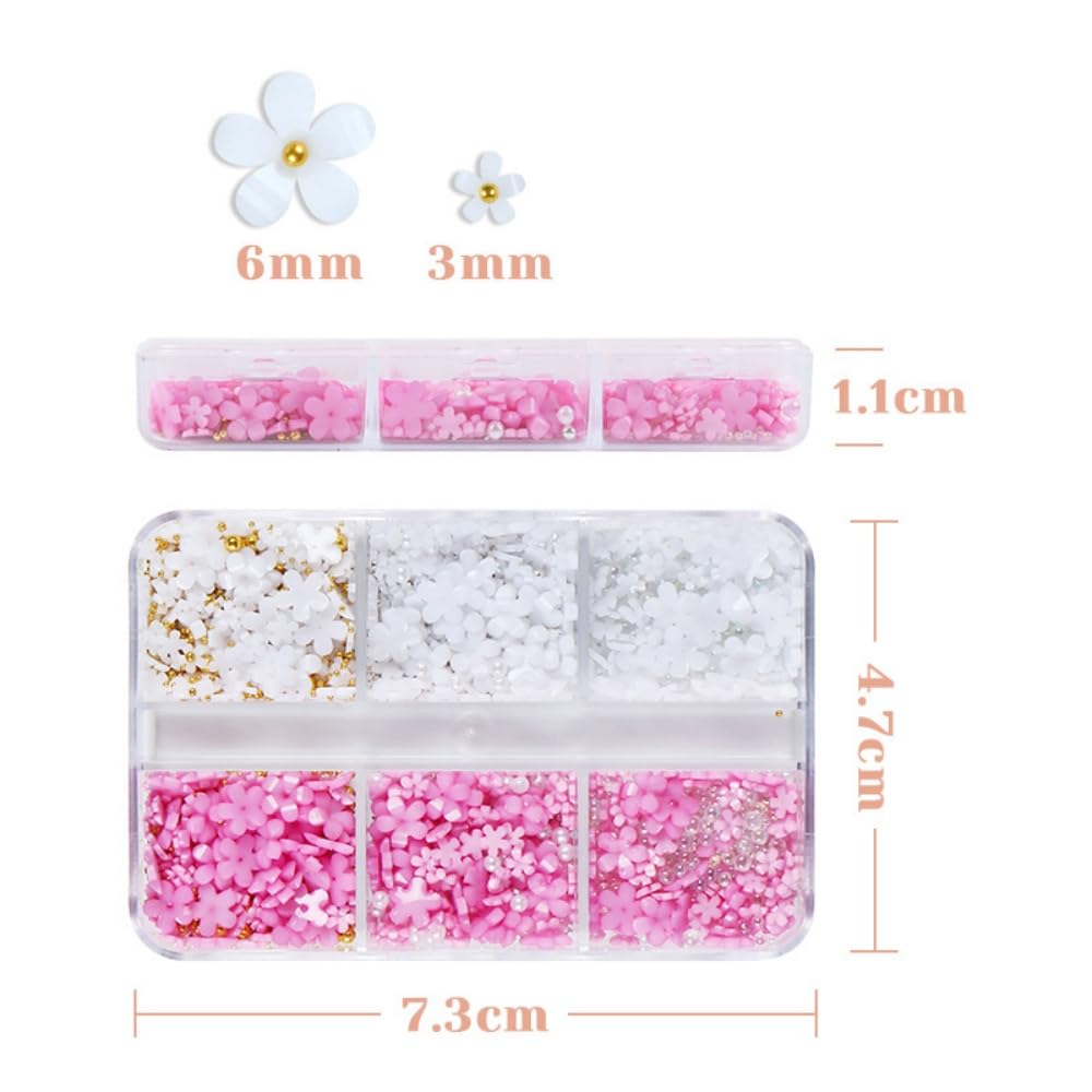 1 Box 6 Color Holographic Flower Nail Glitter Colorful Petal Nail Sequins 3D Red Purple Nail Flakes Sparkly Powder Flakes Shiny Nail Glitter Gold Beads Nail Sequins Glitter for Nails Art 6 Grids
