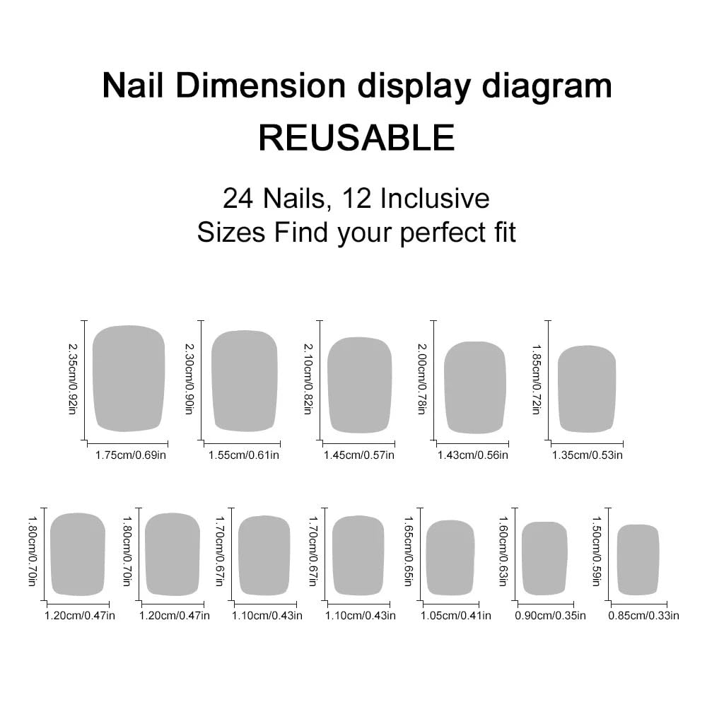 Medium Press on Nails Square - Black Fake Nails with Gold Glitter Design - French Tip Stick on False Nails - for Women 24 Pcs