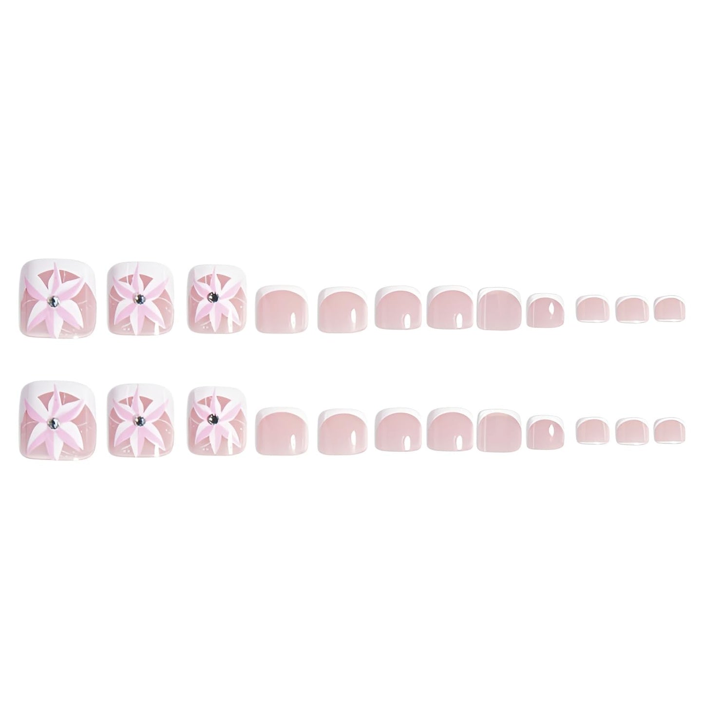 French Tip Press on Toenails Short Square Fake Toe Nails Flower Toenail Press Ons Glossy False Toenails White French Tip Glue on Toe Nail Acrylic Full Cover Stick on Toenail for Women Set 24Pcs