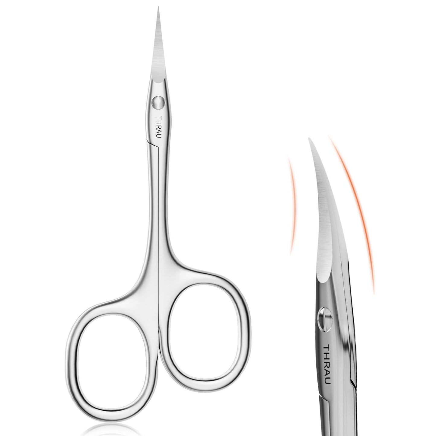 THRAU Left-Handed Cuticle Scissors – Surgical Grade Stainless Steel with Sharp Curved Tip for Cuticles, Nails, Eyebrows, Eyelashes, Nose Hair & Beard – Ideal for Manicure & Precise Grooming