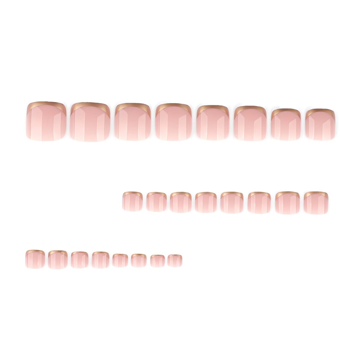 French Tip Press on Toenails Short Square Fake Toe Nails Nude Toenail Press ons Gold French Tip Glue on Toe Nail Glossy Full Cover False Toenails Acrylic Stick on Toenail for Women Set 24Pcs