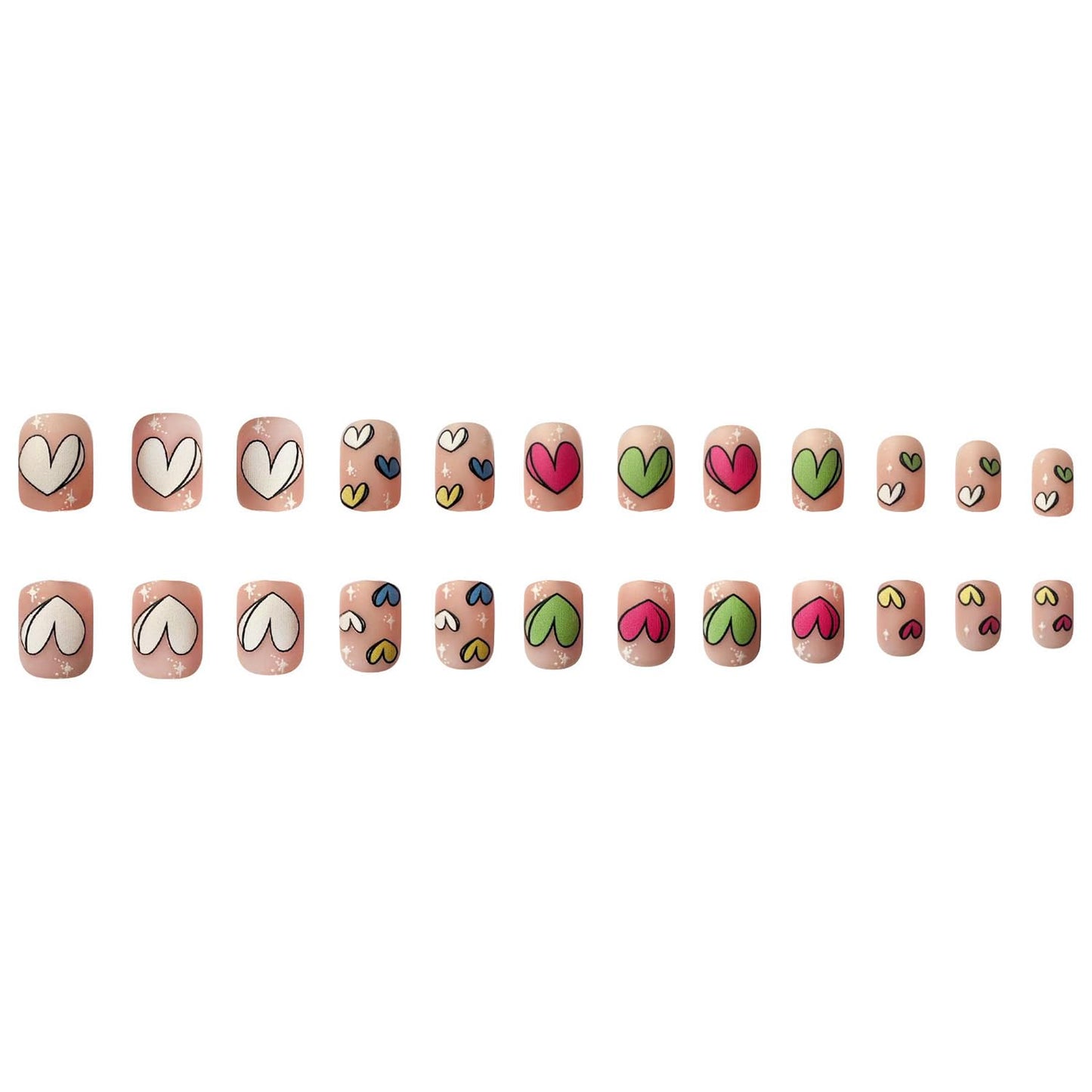 FIEONCIY Press on Nails Short Square Shaped Glossy Full Cover Acrylic Extra Short Square False Nails with Love Heart Designs Artificial Fake Nails Glue Stick ons Fingernails for Women Girls(A304)