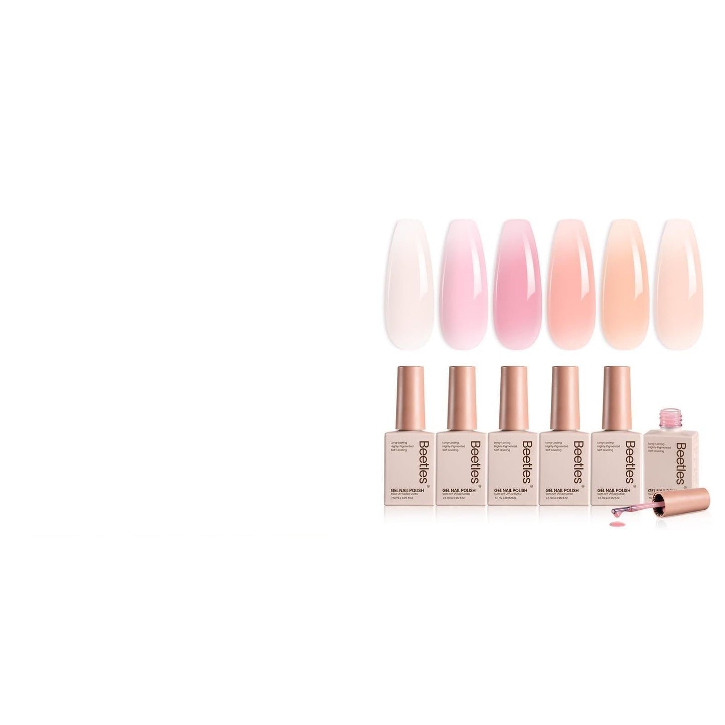 Beetles Milky White Press On Nails Short Squoval, 32pcs 16 Sizes, Soft Gel, Glue and Tabs, HEMA and TPO Free & Jelly Gel Nail Polish Set 6 Colors, Milky Pink Nude, Sheer Transparent, Soak Off UV, DIY