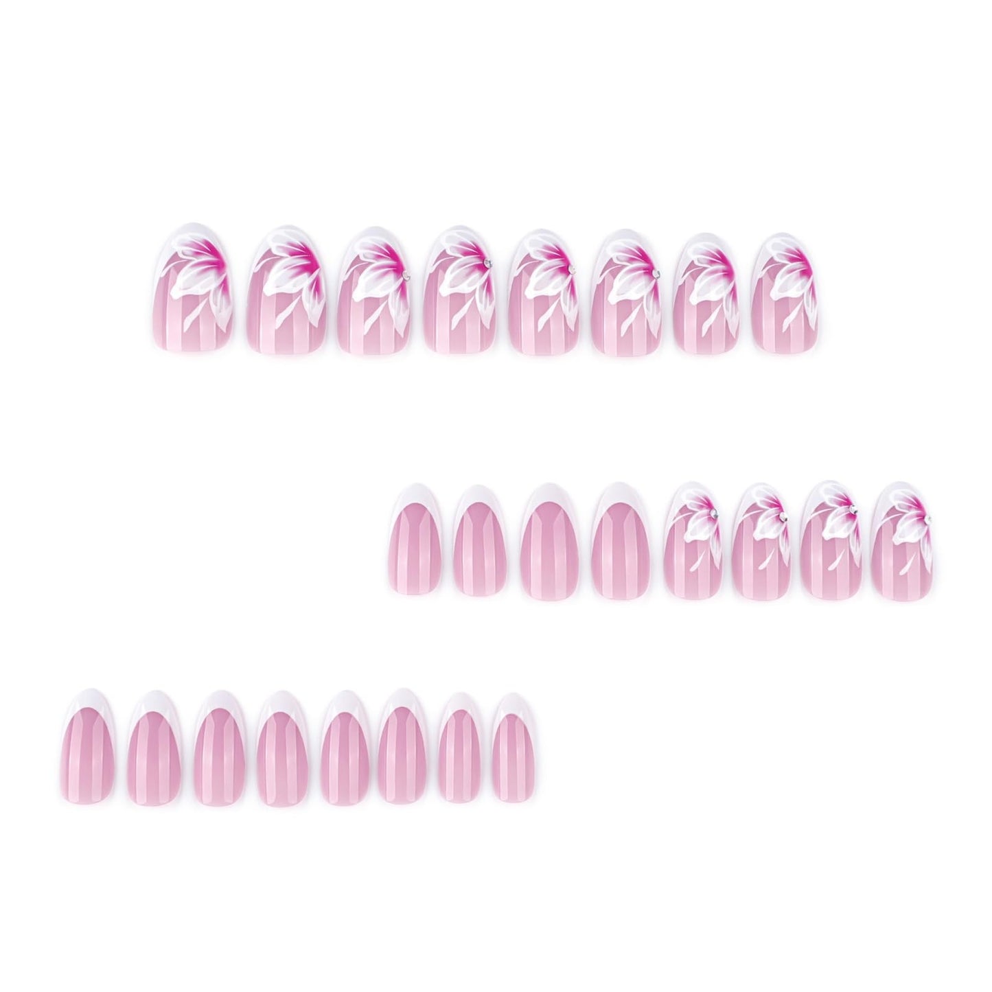 Almond Press on Nails Short Fake Nails French Tip False Nails Cute Artificial Nails with Pink Floral Designs Stick on Nails for Women 24pcs
