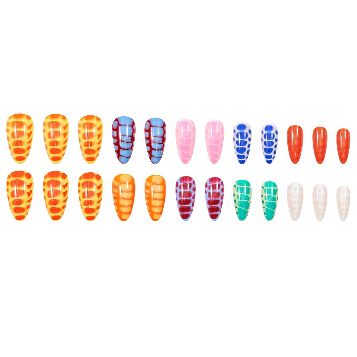plalely Long Press on Nails Almond, Acrylic Press on Nails with Flower Designs, Long Almond Nail Tips for Women 24pcs