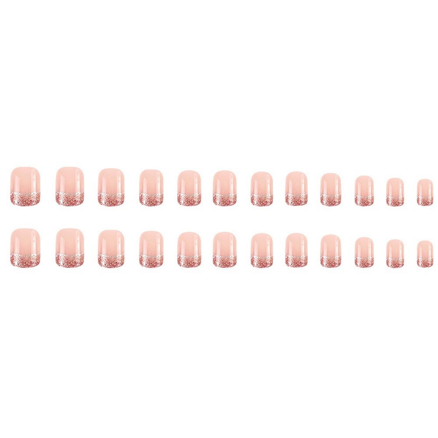 Pink French Tip Press on Nails Short Square MABKJLF Fake Nails False Nails with Glitter Designs Full Cover Glossy Glue on Nails Acrylic Nails for Women Girls 24Pcs