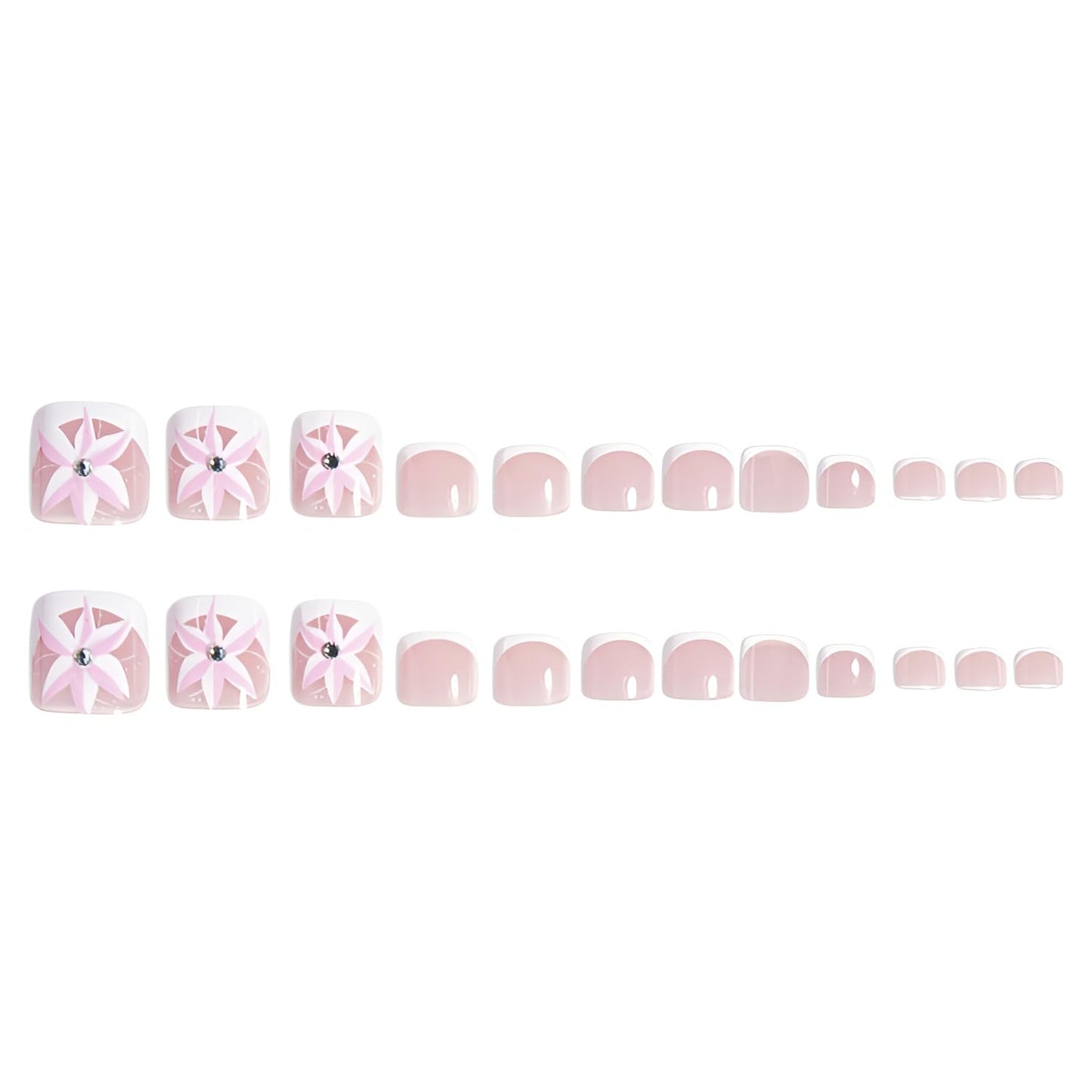 French Tip Press on Toenails Short Square Fake Toe Nails Flower Toenail Press Ons Glossy False Toenails White French Tip Glue on Toe Nail Acrylic Full Cover Stick on Toenail for Women Set 24Pcs