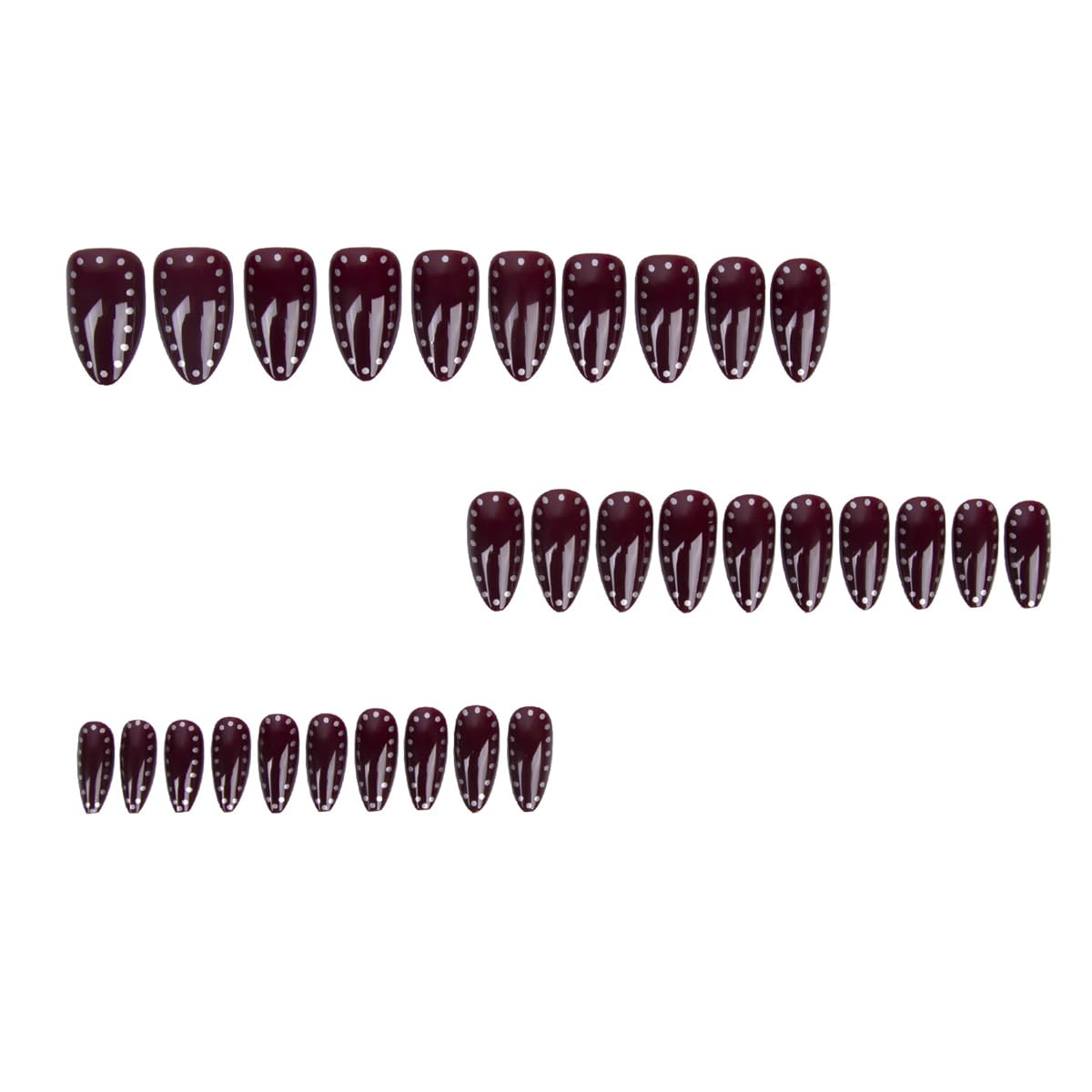 Dark Red Press On Nails - Medium Almond Acrylic Fake Nails with Silver Dots Designs,30Pcs Fall Winter Manicure Kit for Women Girls
