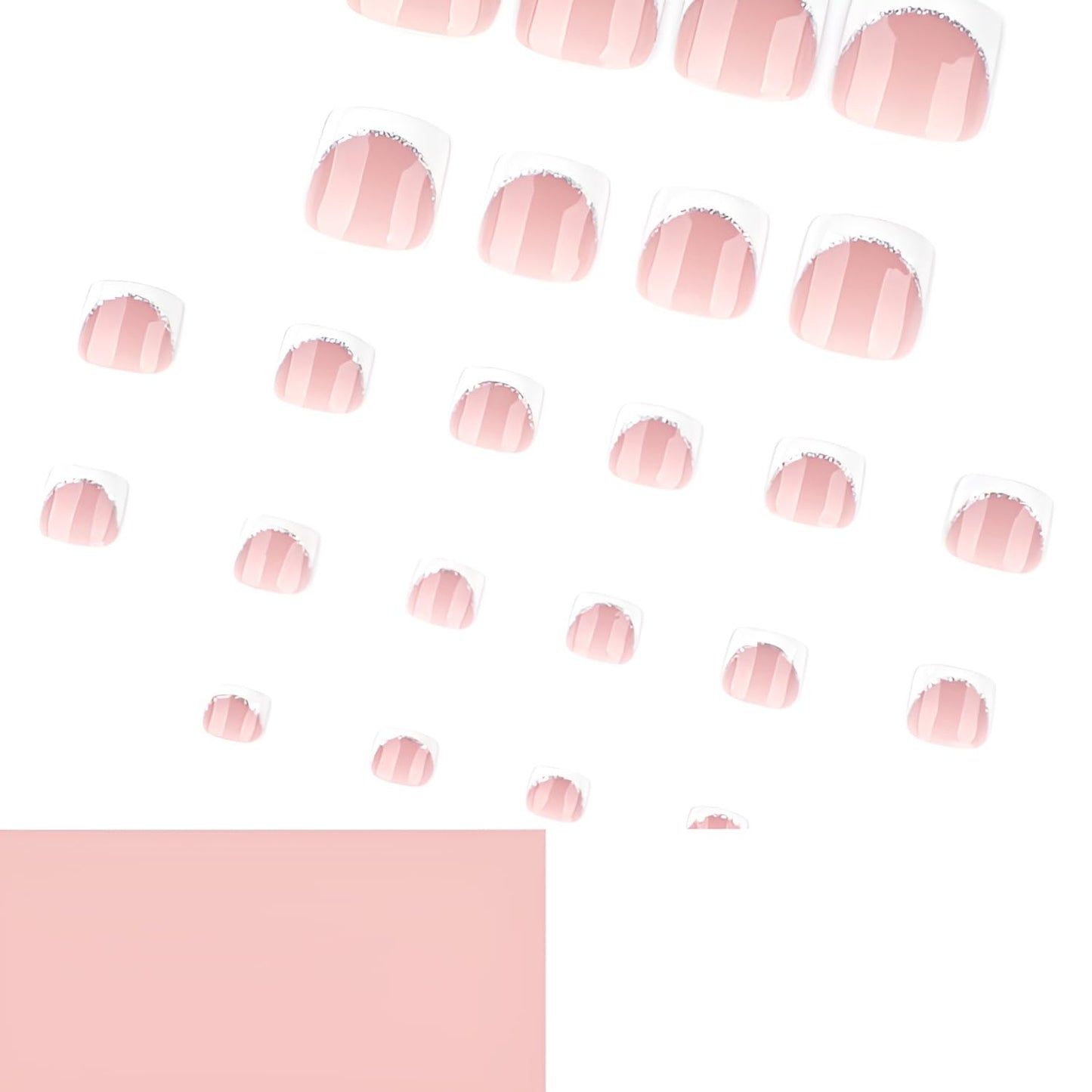 24Pcs French Tip Press on Toenails Short Square Toenail Press ons Glossy Fake Toe Nails with Glitter Design White Nude Glue on Toe Nails Reusable Stick on Toenails for Women Decorations Set