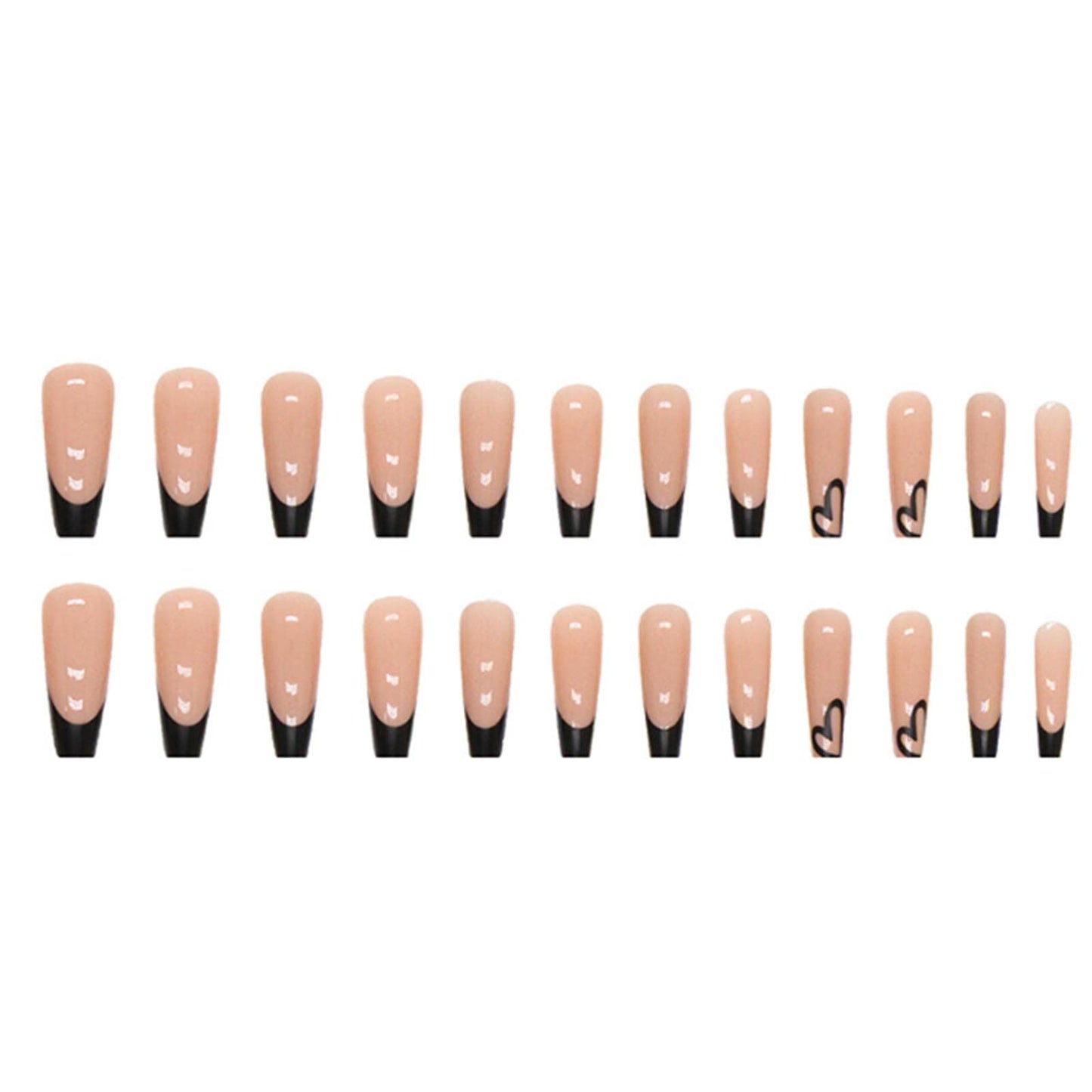 YoYoee French Long Press on Nails Cute Fake Nails Coffin False Nails Acrylic Full Cover Black Stick on Nails for Women and Girls 24PCS