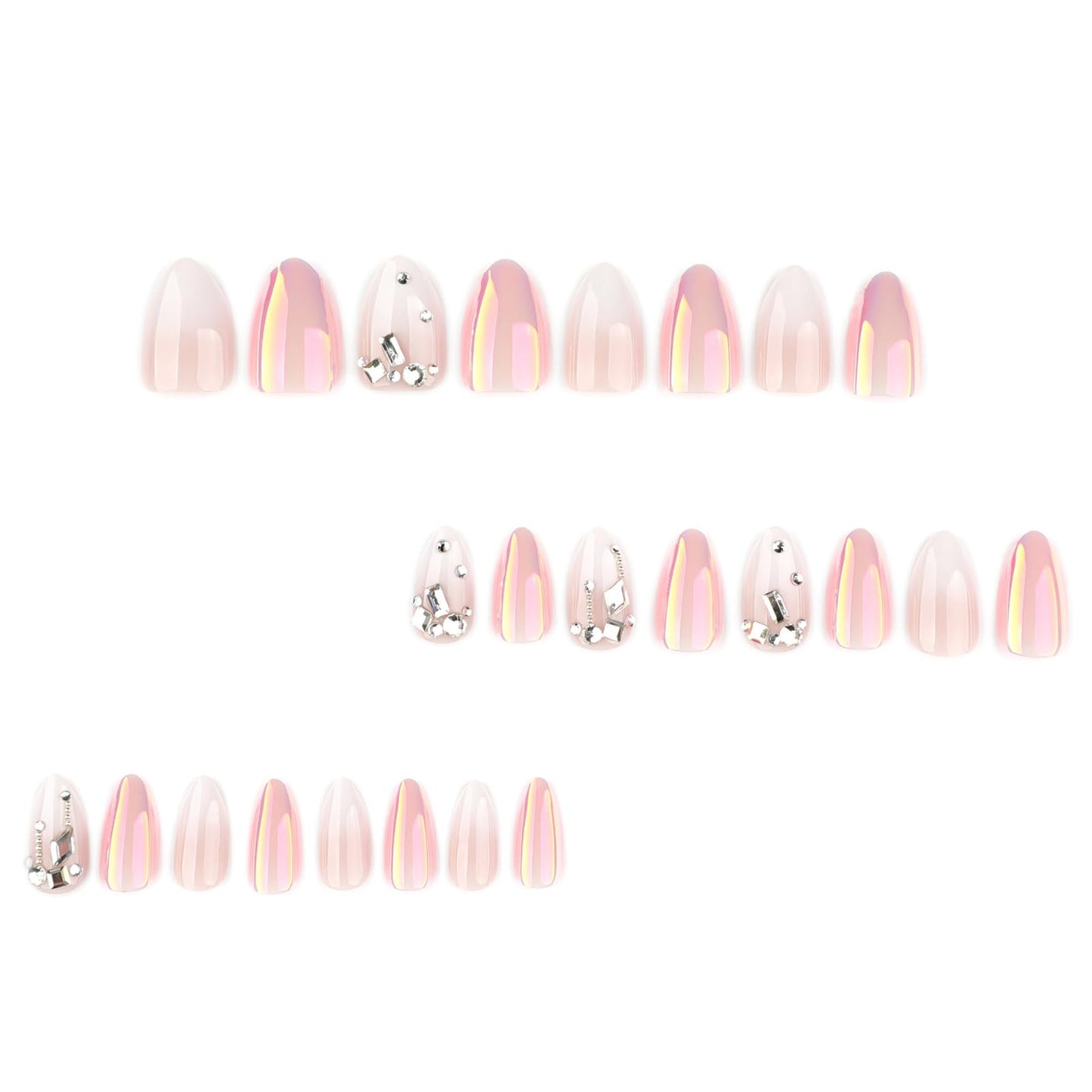 Press On Nails, French Tip Short Pointed Almond Fake Nails with UV Finish, 12 Sizes Quality False Nails, 24Pcs Reusable Press-On Manicure Set with Nail Glue for Women Pattern #07