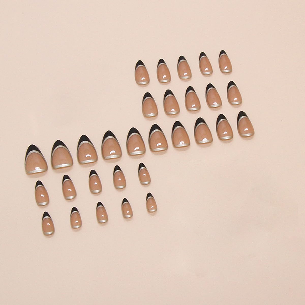 Black French Tip Press on Nails Short Almond Fake Nails French Nails Press ons with Gold Lines Design Reusable Artificial Nail Full Cover Glue on Nail Stick on Nails for Women Manicure 24 Pcs