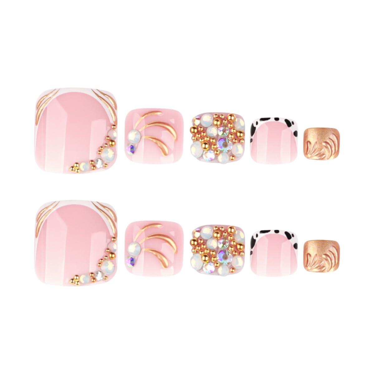 PEPFTG Pink Press on Toenails Short Square Fake Toenails French Tip Toenail Press ons with Pearl Design Handmade Summer Acrylic Stick on Toenail for Women Nails Art Decoration 24Pcs