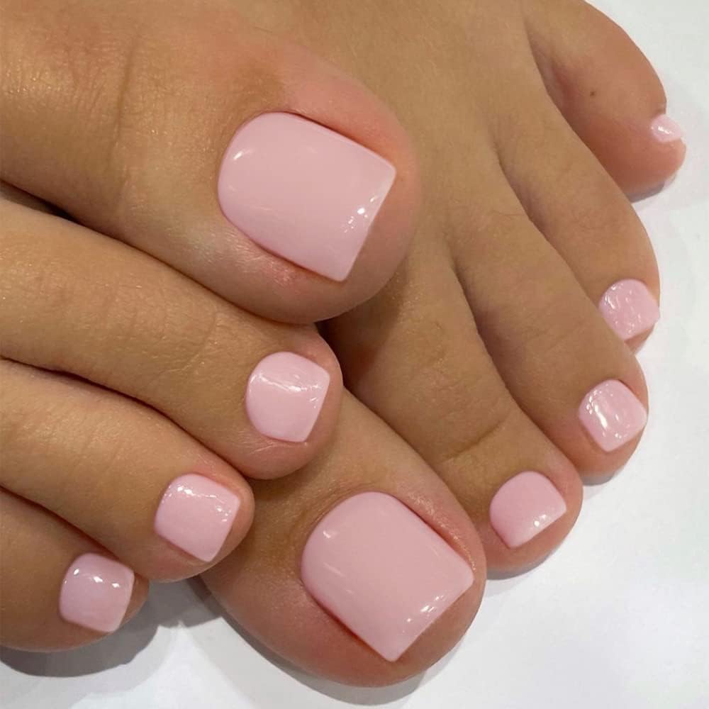 KXAMELIE Light Pink Press on Toes Short Square &Light Pink French Press on Nails Short Almond For Beach Party Daily Decoration in 54 PCS