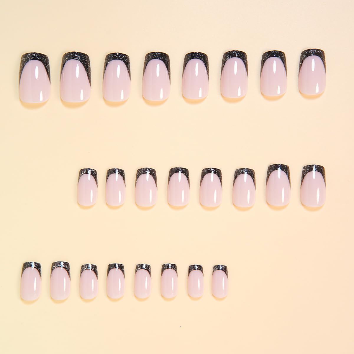 3Packs 72Pcs French Tip Press on Nails Short Square Fake Nails Black Red Silver Glitter Glue on Nails Glossy Shiny Full Cover Acrylic Nails Kit for Women Girls Manicure Deco Set 12 Size