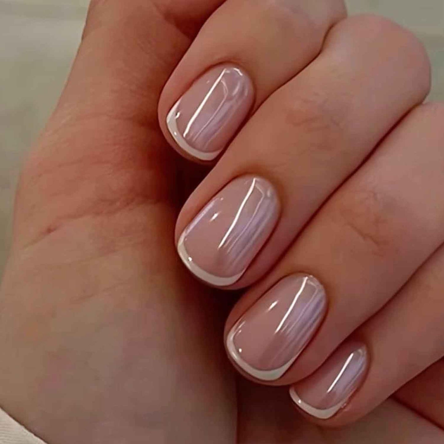 Chrome French Tip Press on Nails Extra Short Square Shaped Fake Nails Glossy Pink False Nails with Designs Full Cover Acrylic Nails for Women Manicure Decoration 24 Pcs