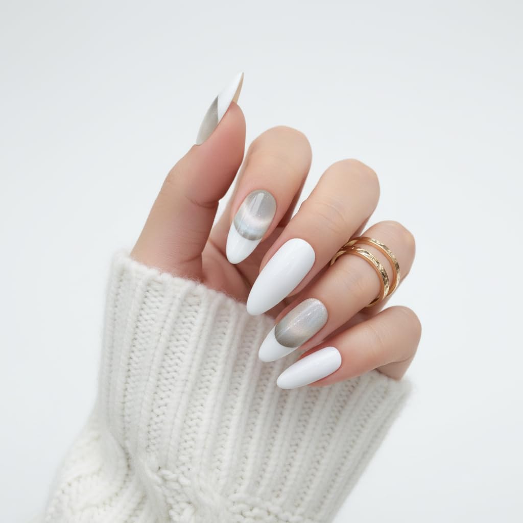 Handmade Press On Nails Almond Tip Color White Reusable Stick On Fake Nails Luxury Elegant Sexy Style For Women Gift With Nail Glue S