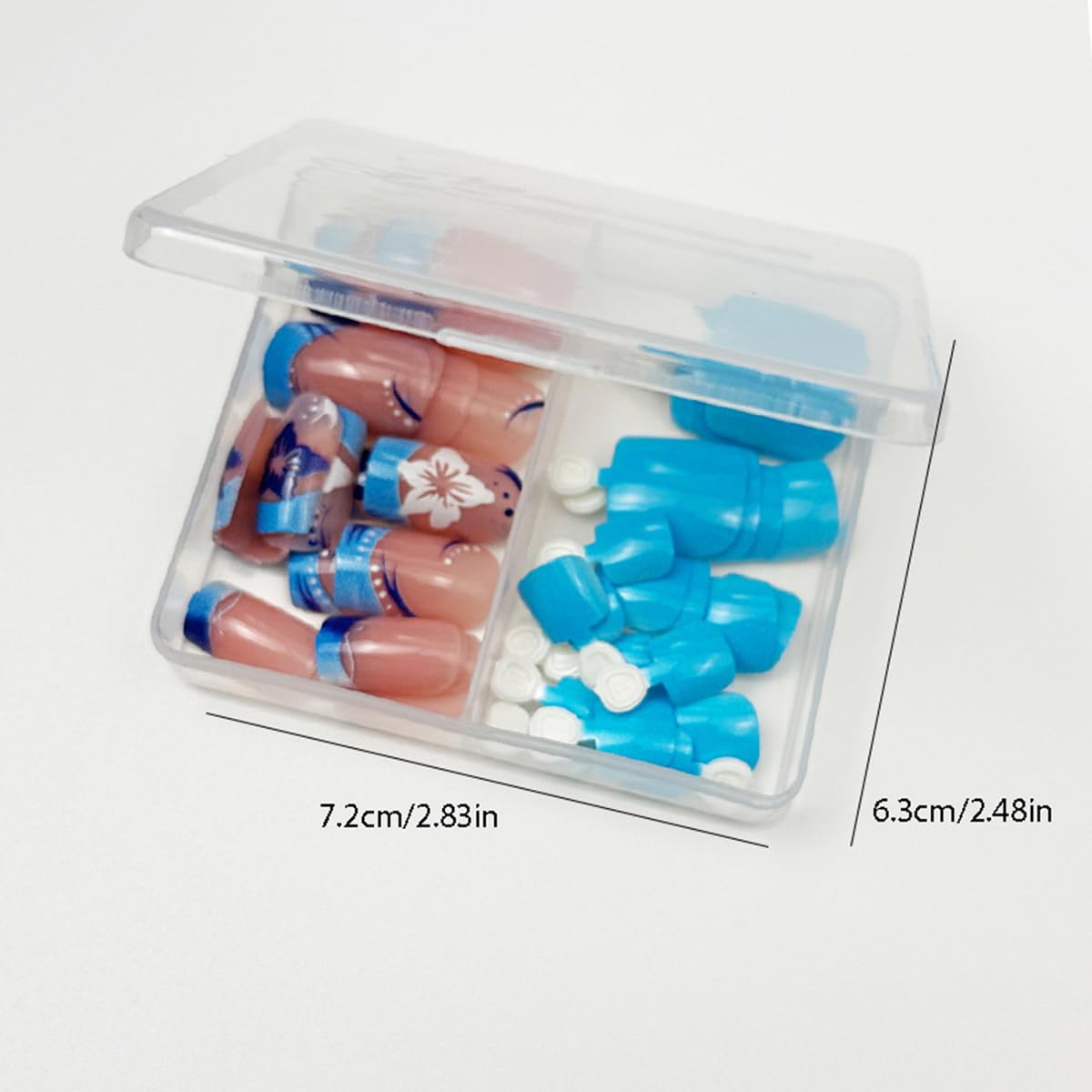 48Pcs Blue French Press on Nails Short & Press on Toenails Set - WLGDLH Fake Nails Press ons Nail Art Tips Cute Glue on Nails Full Cover Blue Fake Toe Nail White Flower Design Acrylic Nail Kit