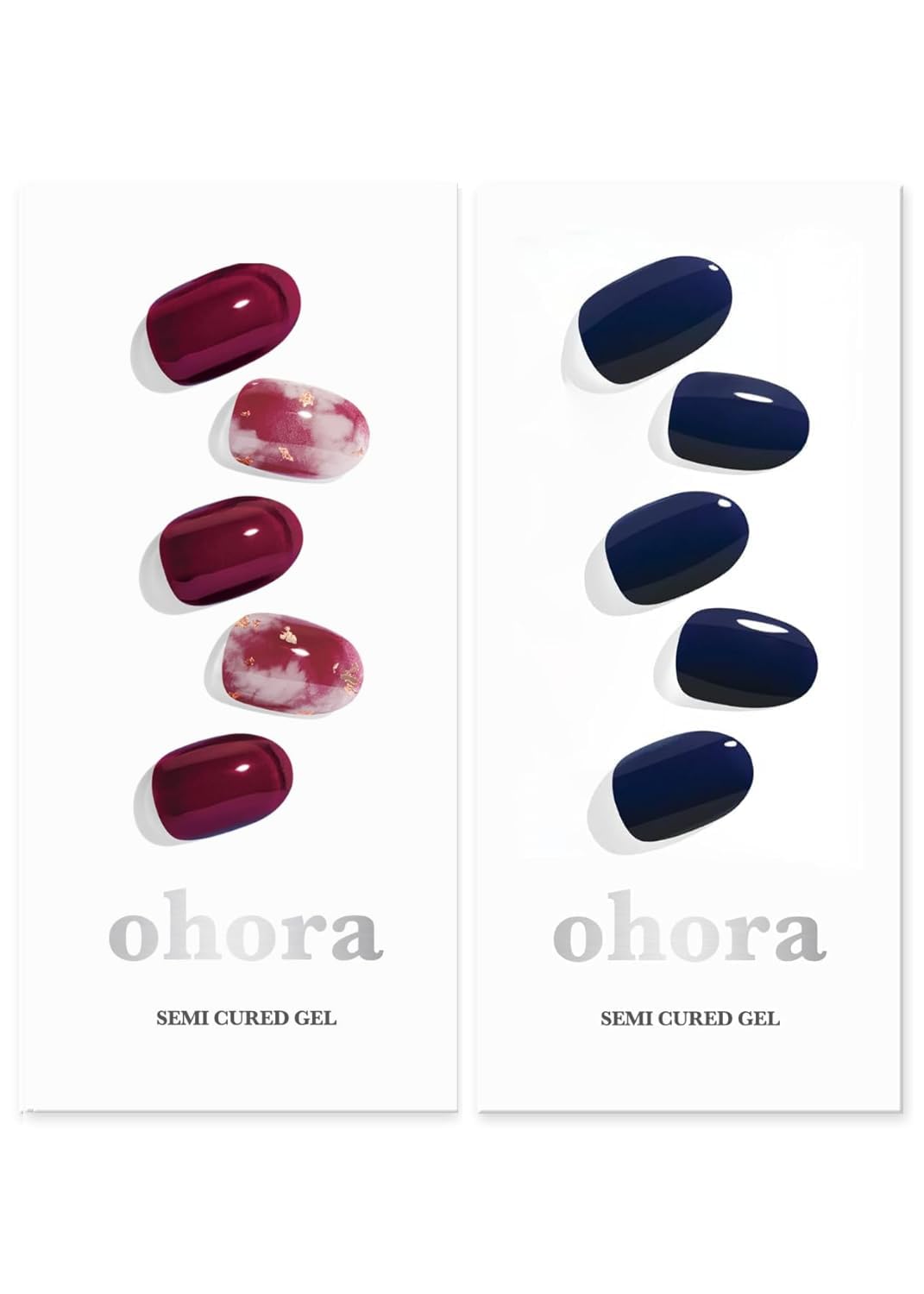 ohora Semi Cured Gel Nail Set of 2 (N Mulberry & N Royal Navy) - Professional Salon-Quality Nail Care - Easy to Use, Comfortable Curing, and Easy to Remove