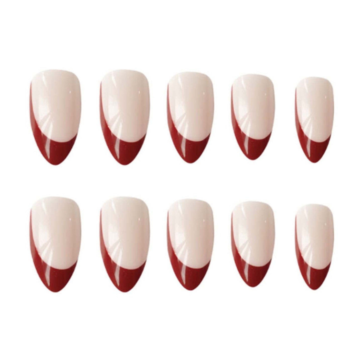 Kamize Press on Nails Medium French Fake Acrylic Nails Full Cover Red False Nails for Women and Girls24PCS