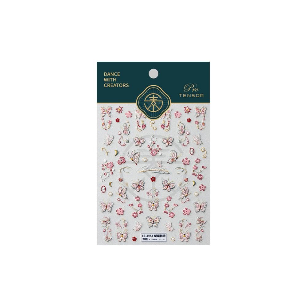 Red Butterfly Nail Stickers 5D Embossed Flower Nail Decals with Pearl Designs 3D Self-Adhesive Spring Nail Art Supplies Summer Nails Decoration Accessories for Women Girls Manicure 1 Sheet