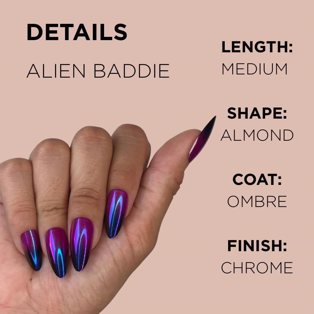 Lavaa Beauty Baddie Nail kIT – SLAYED Black Flame Extra-Long Coffin + ALIEN BADDIE Chrome Ombré Almond Press-On Nails | Reusable Glossy Fake Nails Set for Instant Glam