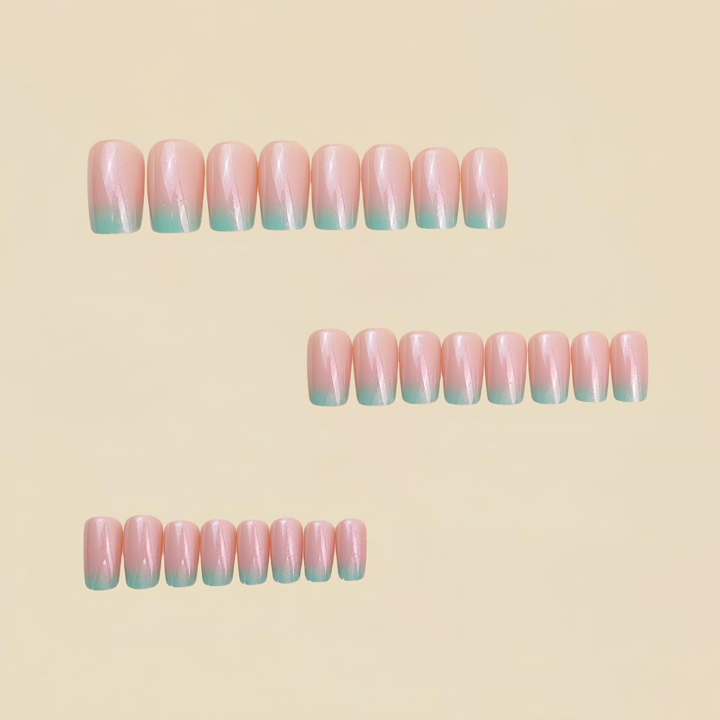 SINHOT Square Press on Nails - Short Fake Nails, Glossy Finish, Pink Blue Gradient & Bling, DIY Artificial False Nail Art - 24 Pcs Nail Kit with Glue